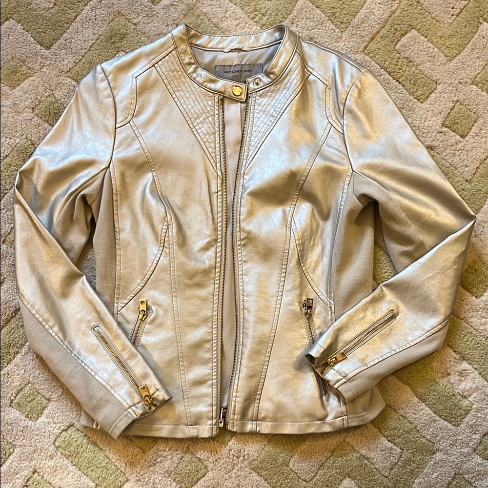 Metallic Silver Women's Faux Leather Jacket size Small